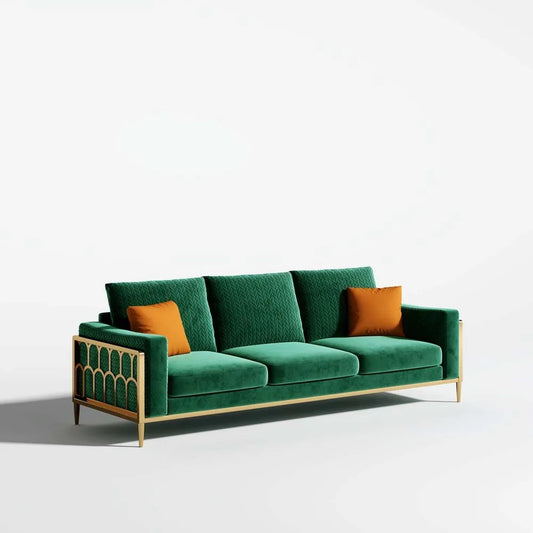 Alloy 3 Seater Sofa European Living Room Green Modern Velvet Sectional Sofa Set