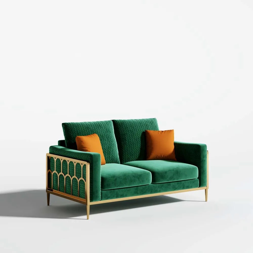 L-Shaped Alloy Sofa Living Room Green Modern Velvet Sectional Sofa Set