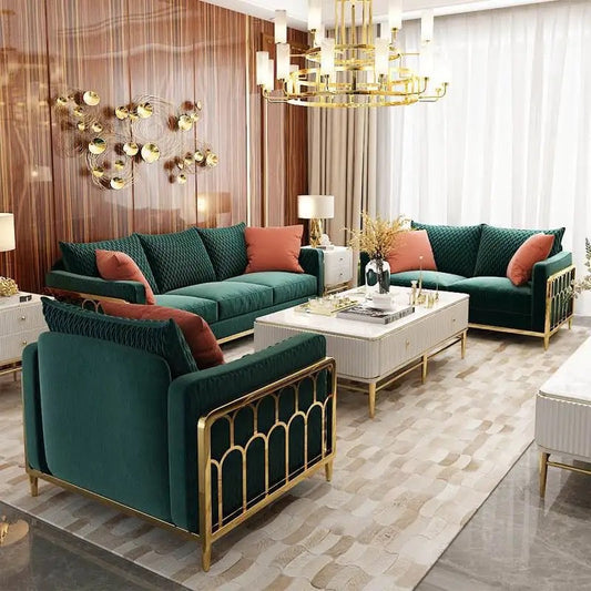 Living Room Furniture Alloy European Sofa Design Salon Green Velvet Modern Sectional Sofas