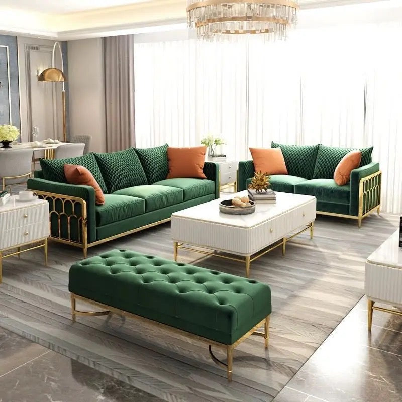 Living Room Furniture Alloy European Sofa Design Salon Green Velvet Modern Sectional Sofas