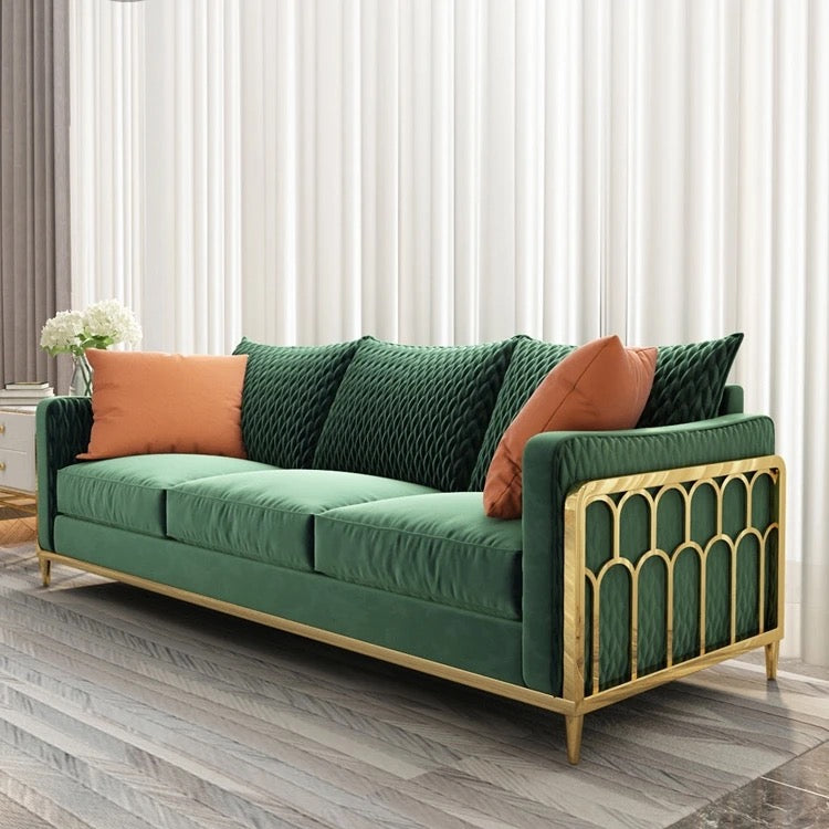 3 Seater Sofa European Living Room Furniture Alloy Green Velvet Modern Design Salon Sofa