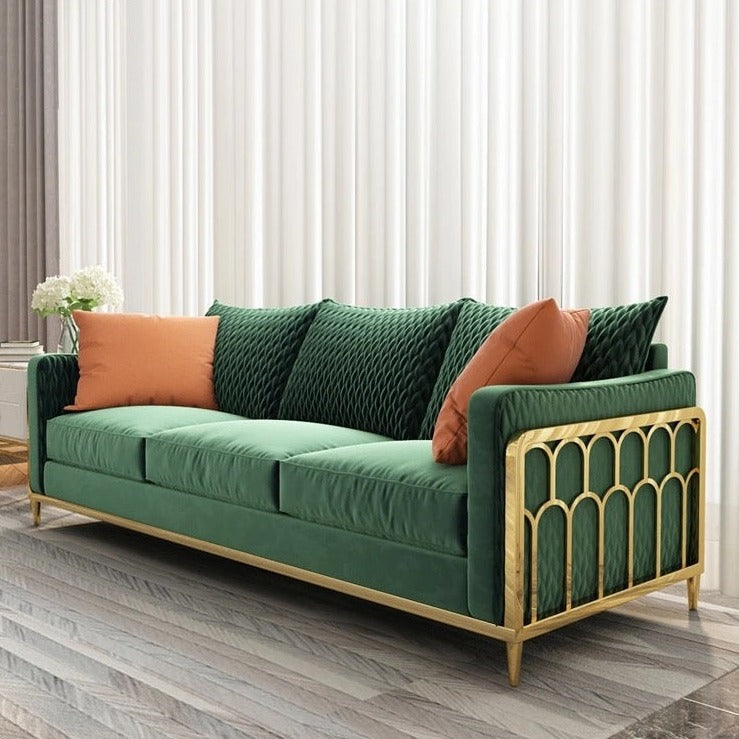 L-Shaped Alloy Sofa Living Room Green Modern Velvet Sectional Sofa Set