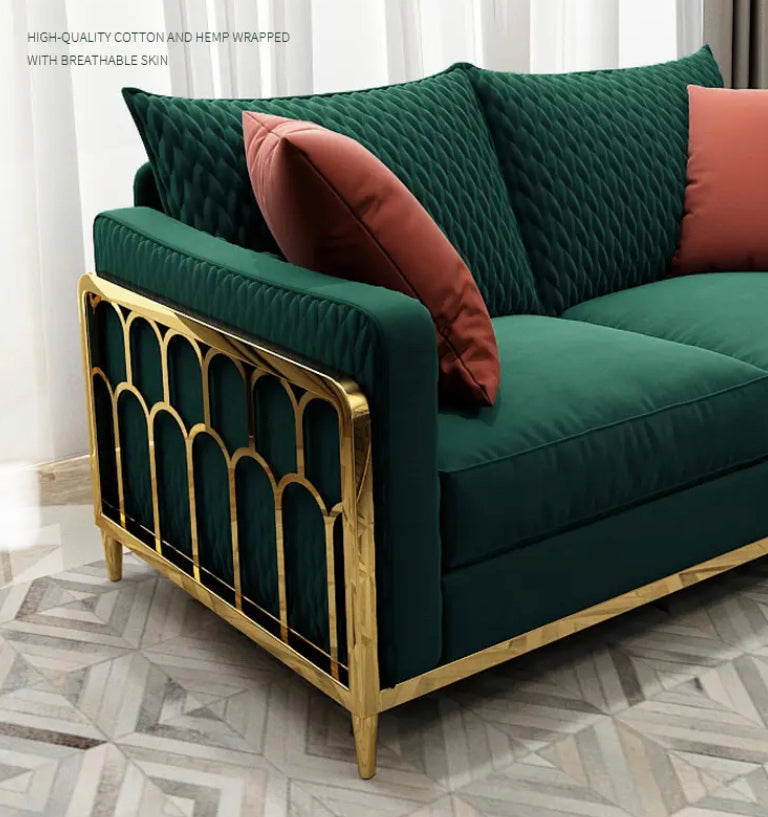 Living Room Furniture Alloy European Sofa Design Salon Green Velvet Modern Sectional Sofas