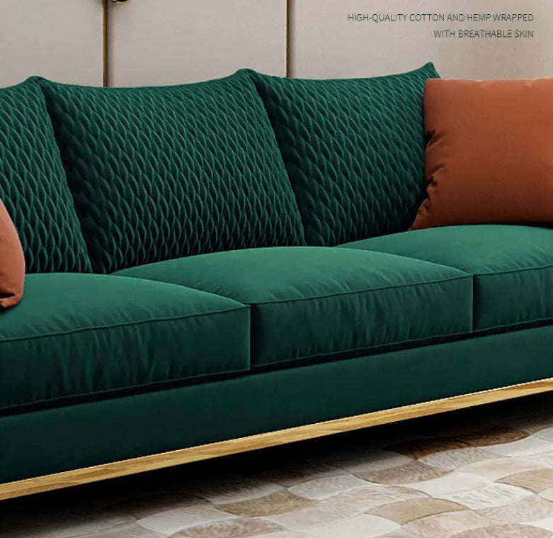 L-Shaped Alloy Sofa Living Room Green Modern Velvet Sectional Sofa Set