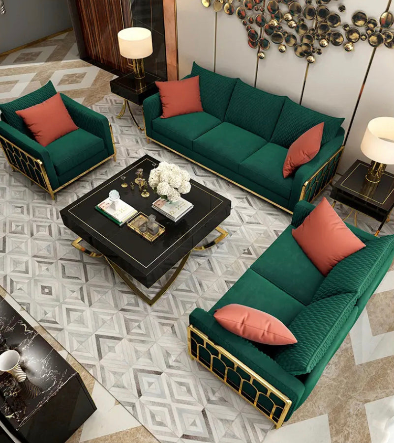 Living Room Furniture Alloy European Sofa Design Salon Green Velvet Modern Sectional Sofas