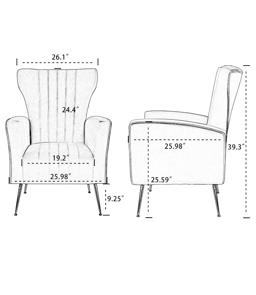 Armchair White Green Velvet Fabric Gold Metal Legs Accent Wing Chair