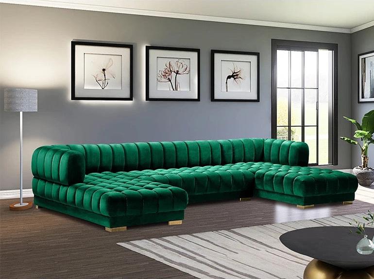 Fall Winter Modern Home Furniture 7 Seater U Shaped Sofa Green Blue White Velvet Sectional Sofa Set