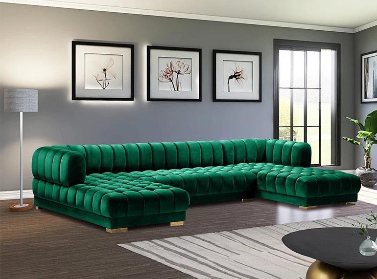 Fall Winter Modern Home Furniture 7 Seater U Shaped Sofa Green Blue White Velvet Sectional Sofa Set