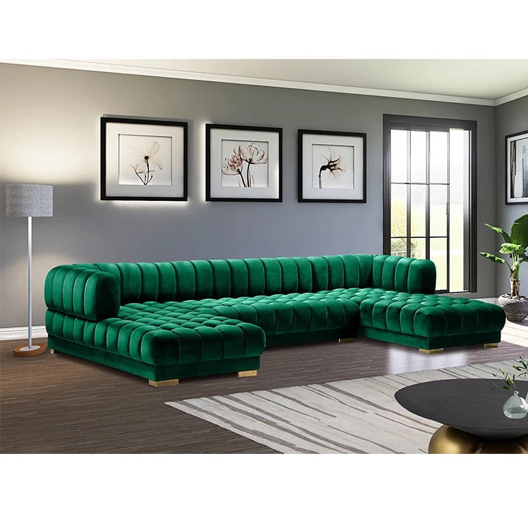 Fall Winter Modern Home Furniture 7 Seater U Shaped Sofa Green Blue White Velvet Sectional Sofa Set