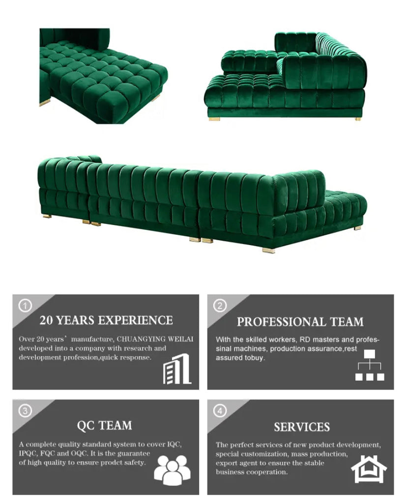 Fall Winter Modern Home Furniture 7 Seater U Shaped Sofa Green Blue White Velvet Sectional Sofa Set