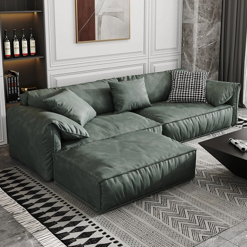 Three Seater Sofa Fall Winter Minimalist Design Filling Air Green White Leather Sofas