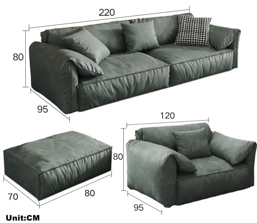 3-4 Seater Sofa Modern Minimalist Design Filling Air Green Black White Leather Sofas Living Room Furniture