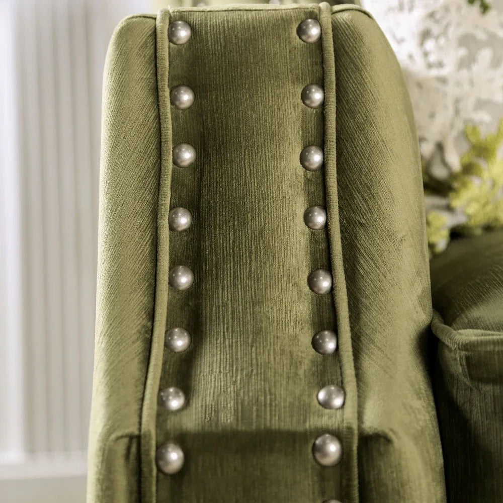 Fall Winter's Nailhead Trim Traces Traditional Green Solid Wood Padded Sofa Design