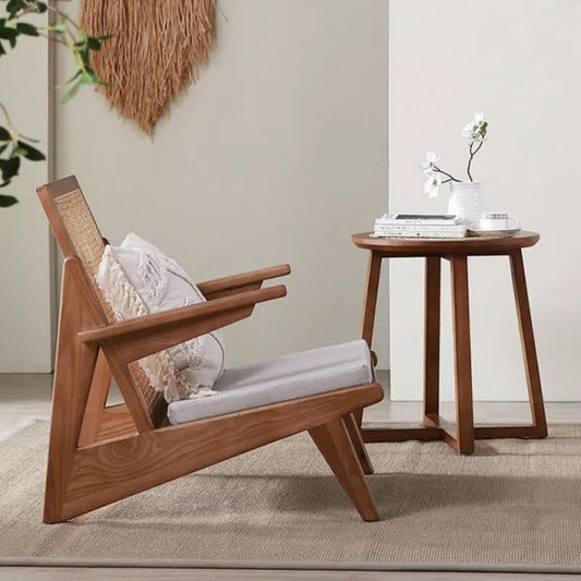 Hause Solid Wood Rattan Lounge Chair, Modern Wooden Armchair