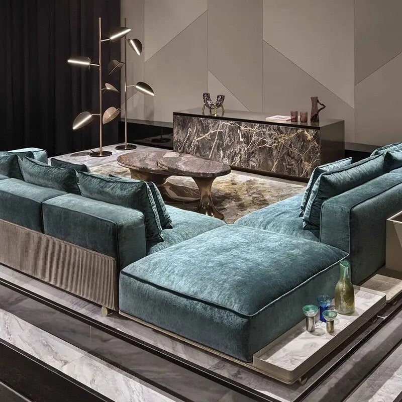 L-Shaped Rest Room Italian Modern Velour Sofa High Quality Line Luxury Living Room Furniture