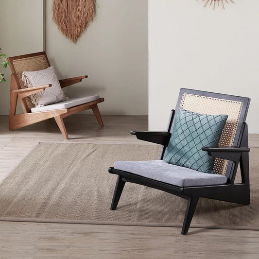 Solide Wood Lounge Chair Wooden Rattan Armchair