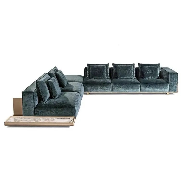 L-Shaped Rest Room Italian Modern Velour Sofa High Quality Line Luxury Living Room Furniture