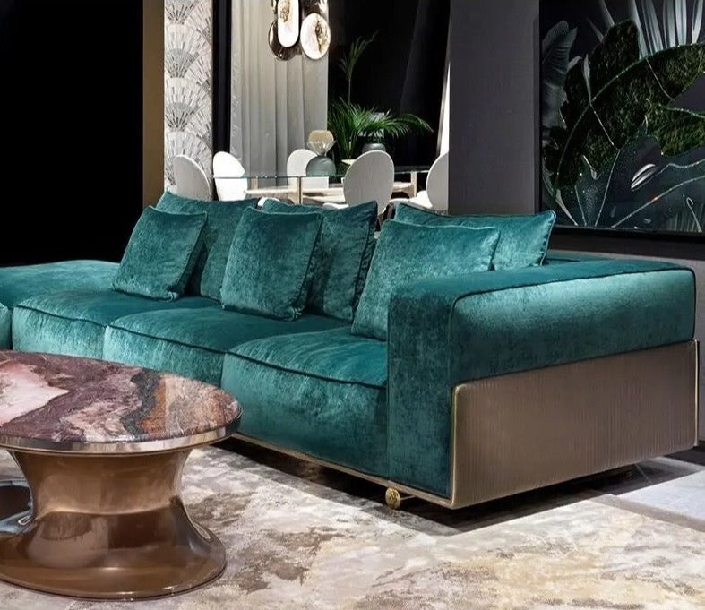 L-Shaped Rest Room Italian Modern Velour Sofa High Quality Line Luxury Living Room Furniture