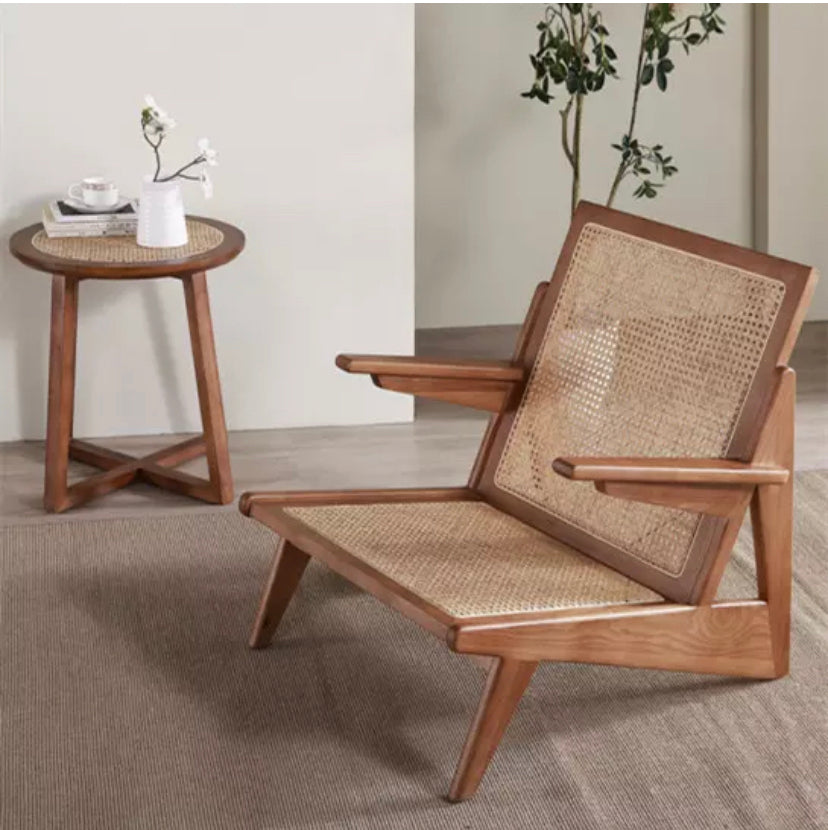 Solide Wood Lounge Chair Wooden Rattan Armchair