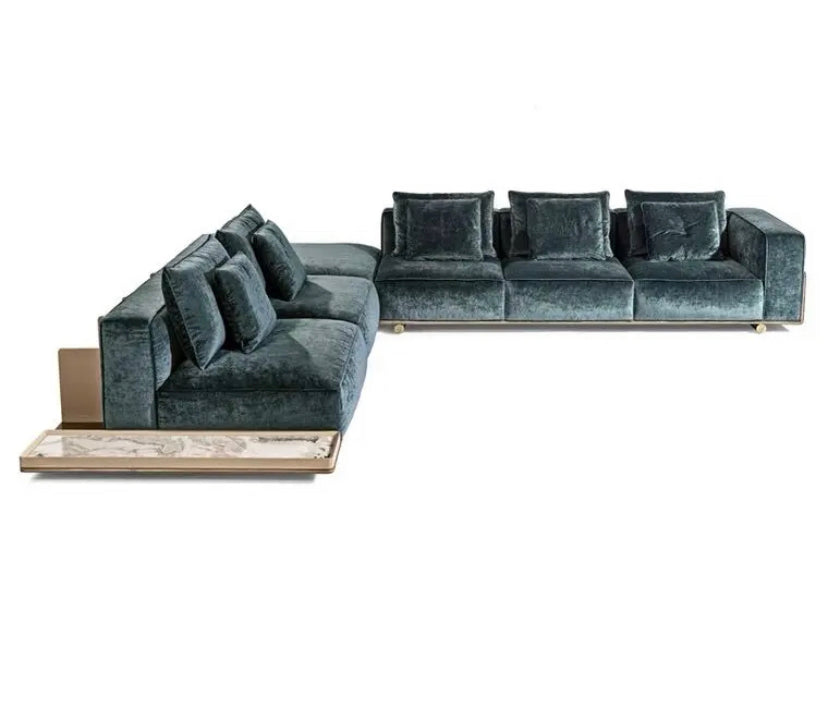 L-Shaped Rest Room Italian Modern Velour Sofa High Quality Line Luxury Living Room Furniture