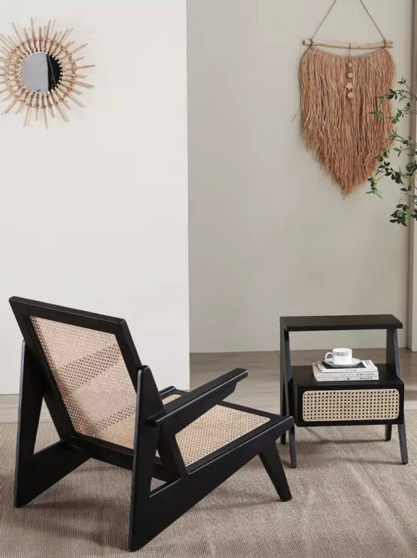 Solide Wood Lounge Chair Wooden Rattan Armchair