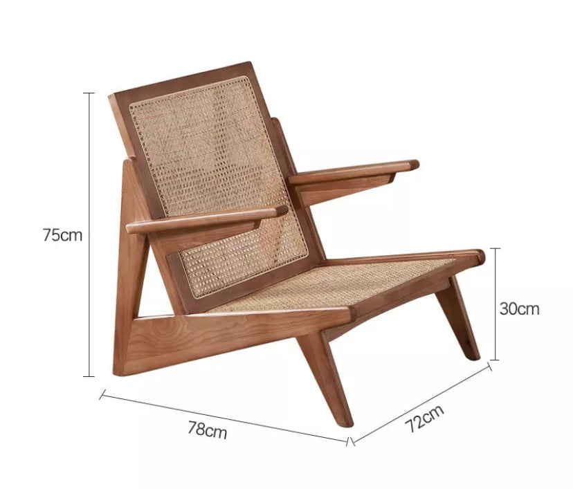 Solide Wood Lounge Chair Wooden Rattan Armchair