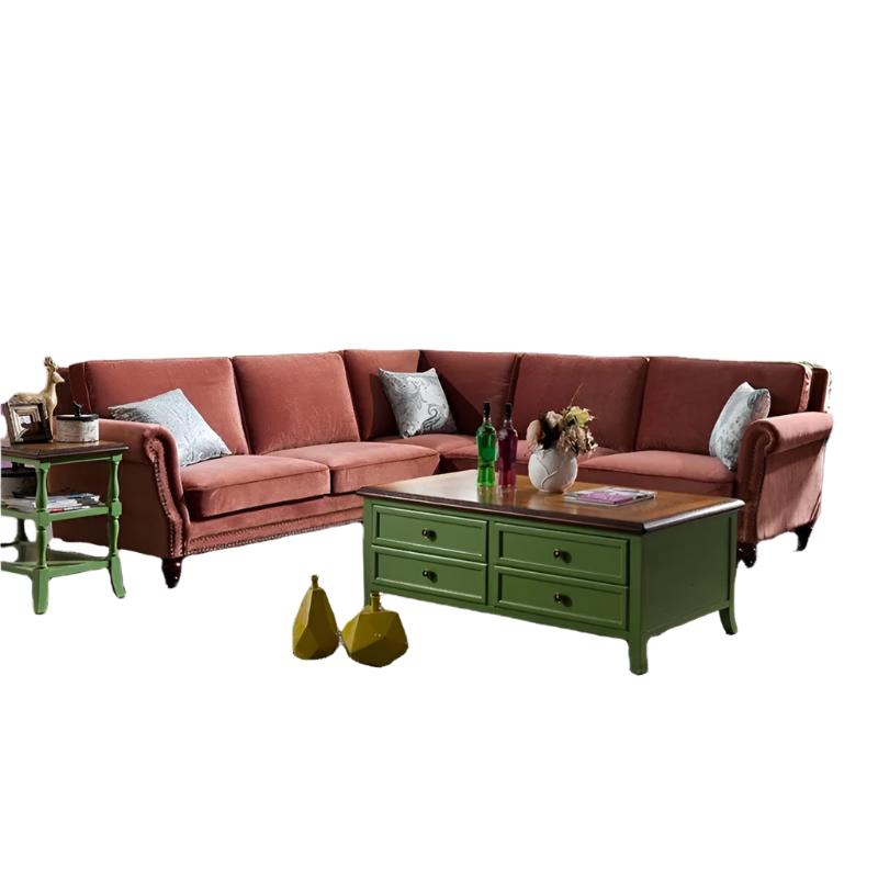 L Shaped Sofas American Vintage Country Design Red Velvet Sofa Living Room Furniture