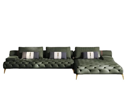 American Style Leather Button Tufted L-Shaped Sofa 