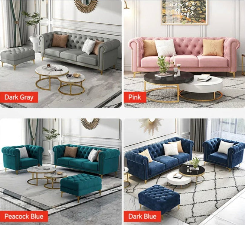 3+2+1 Modern Velvet Fabric Tufted Salon Sofa Set High Quality Chesterfield Living Room Sofas