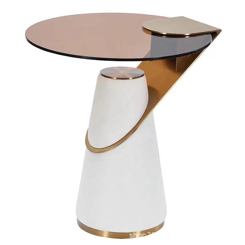 Coffee Table Round Glass Modern Luxury High Light Small Side Table