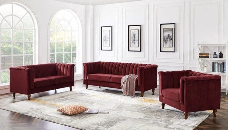 3+2+1 Sofa Set Red Green Velvet Sectional Salon Knock Down Sofas