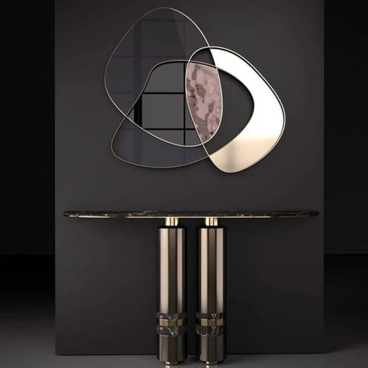 Black Diamond Mirrored Hallway Luxury Marble Console Wall Table With Mirror