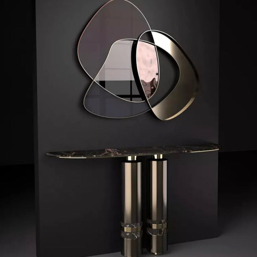 Black Diamond Mirrored Hallway Luxury Marble Console Wall Table With Mirror