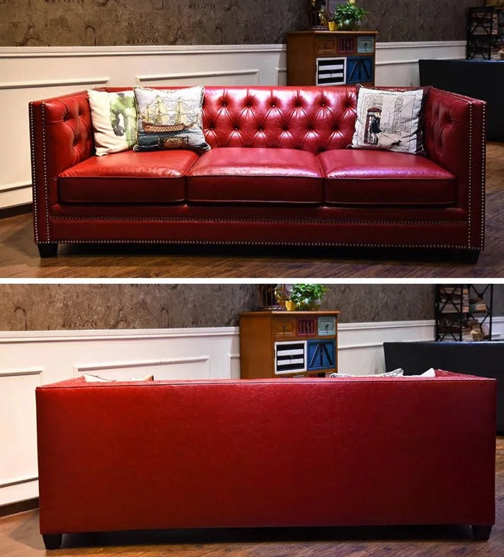 Contemporary Vintage Chesterfield Sofa Red Leather Living Room 3 Seater Sofa