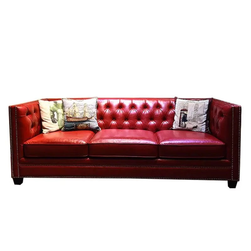 Contemporary Vintage Chesterfield Sofa Red Leather Living Room 3 Seater Sofa