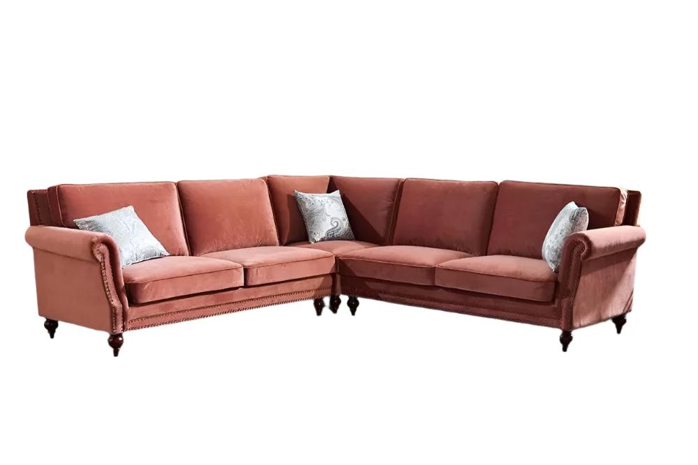 L Shaped Sofas American Vintage Country Design Red Velvet Sofa Living Room Furniture