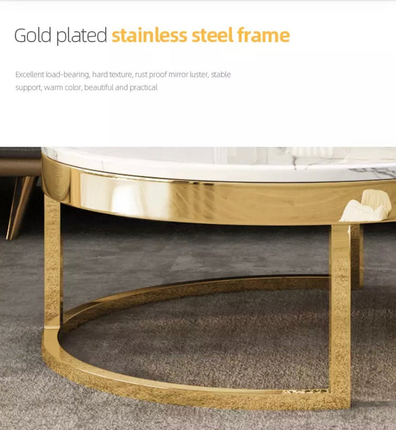 Tea Table Basse Round metal Gold Center Nesting Marble Coffee Tables