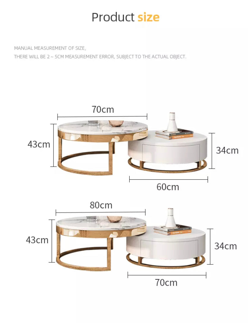 Tea Table Basse Round metal Gold Center Nesting Marble Coffee Tables