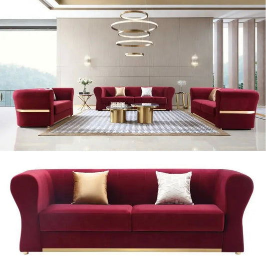 3+2+1 Sofa Set Luxury Living Room Furniture Modern Design Lounge Red Velvet Couches