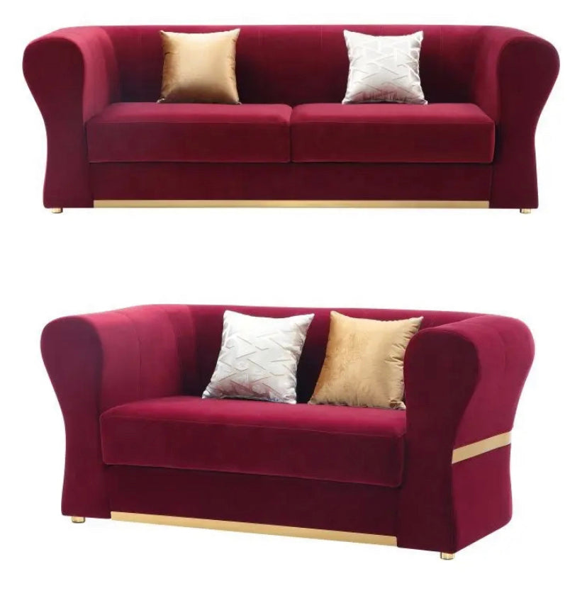 3 Seater Sofa Luxury Living Room Lounge Red Velvet Couches