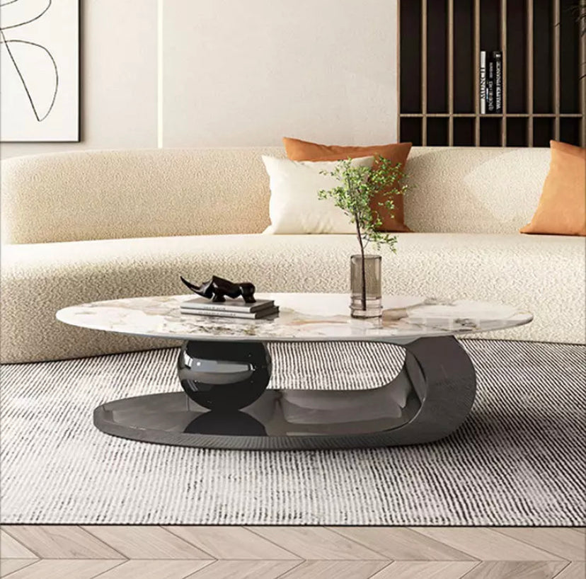 Coffee Table Living Room Furniture Marble Top Center Oval Table