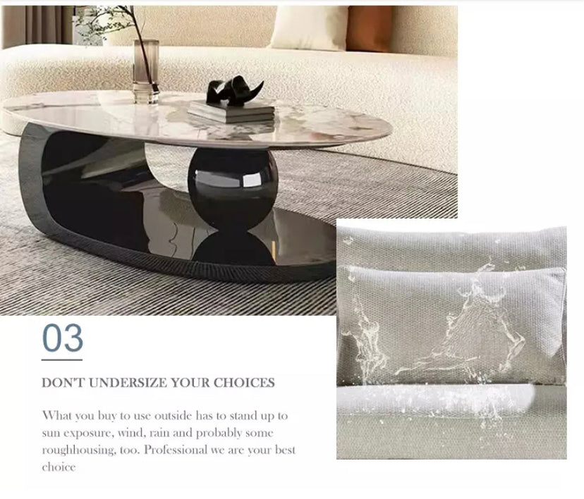 Coffee Table Living Room Furniture Marble Top Center Oval Table