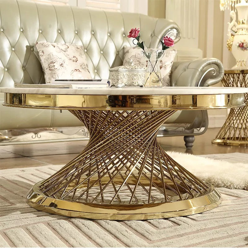 Coffee Table Luxury Round Center Marble Stainless Steel Living Room Table