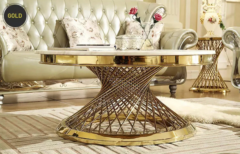 Coffee Table Luxury Round Center Marble Stainless Steel Living Room Table