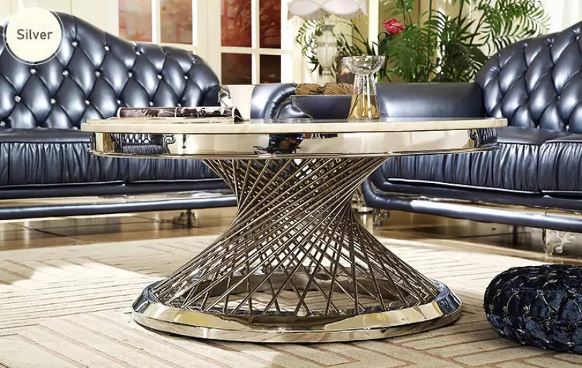 Coffee Table Luxury Round Center Marble Stainless Steel Living Room Table