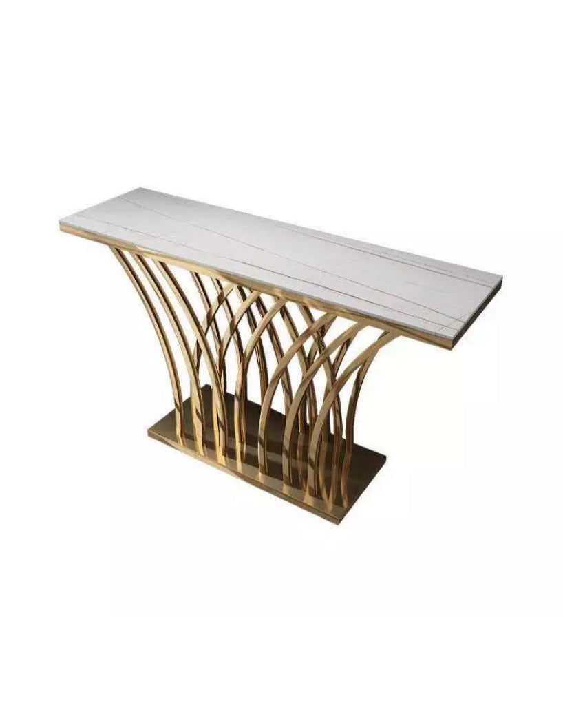 Console Luxury French Hallway Gold Stainless Steel Marble Wall Table