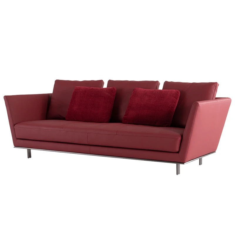 3 Seater Italian Modern Sofa Living Room Simple Design Red Fabric Sofa