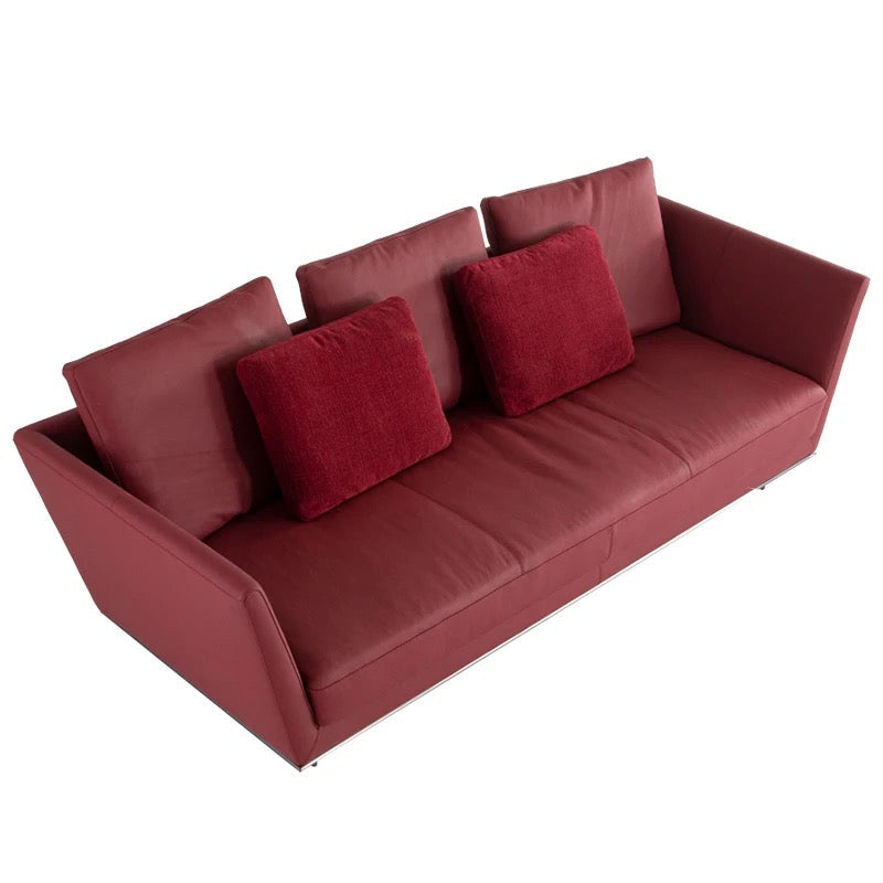 3 Seater Italian Modern Sofa Living Room Simple Design Red Fabric Sofa