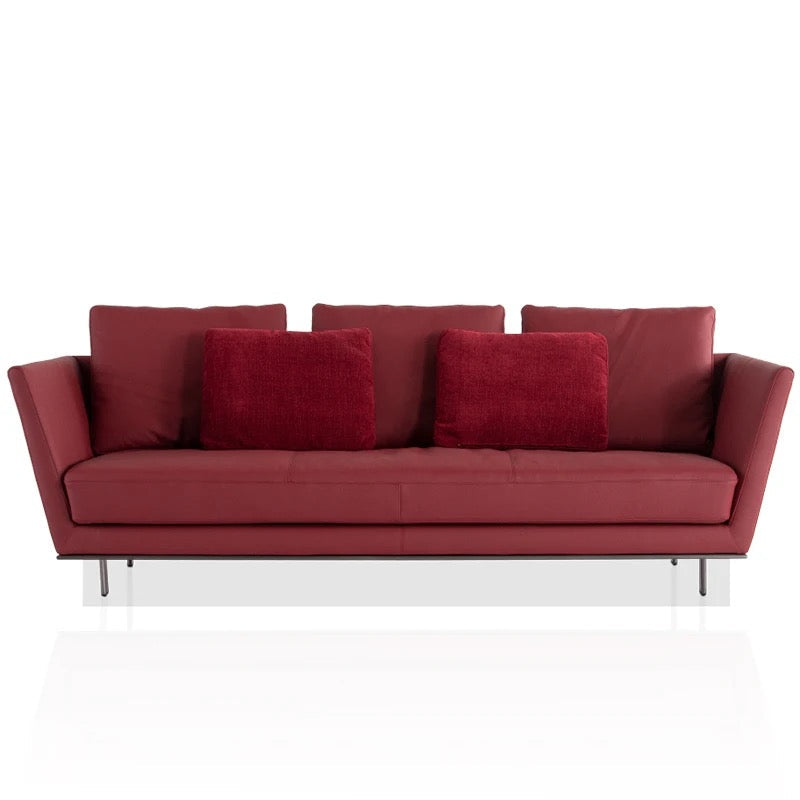 3 Seater Italian Modern Sofa Living Room Simple Design Red Fabric Sofa