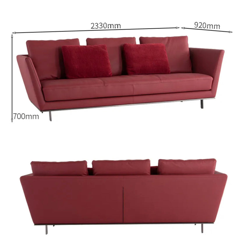 3 Seater Italian Modern Sofa Living Room Simple Design Red Fabric Sofa